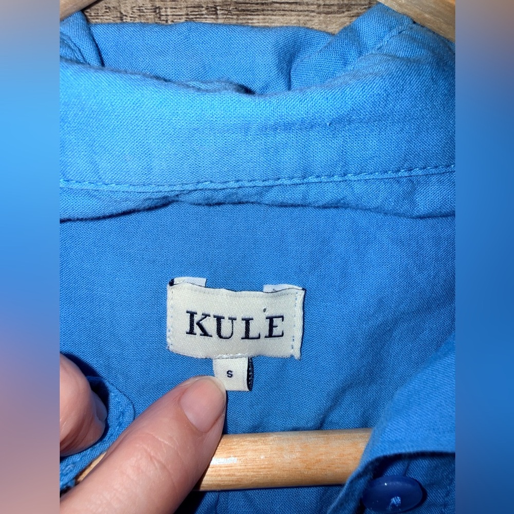 Kule Cotton Button Down Blouse Small Blue - Picture 2 of 7